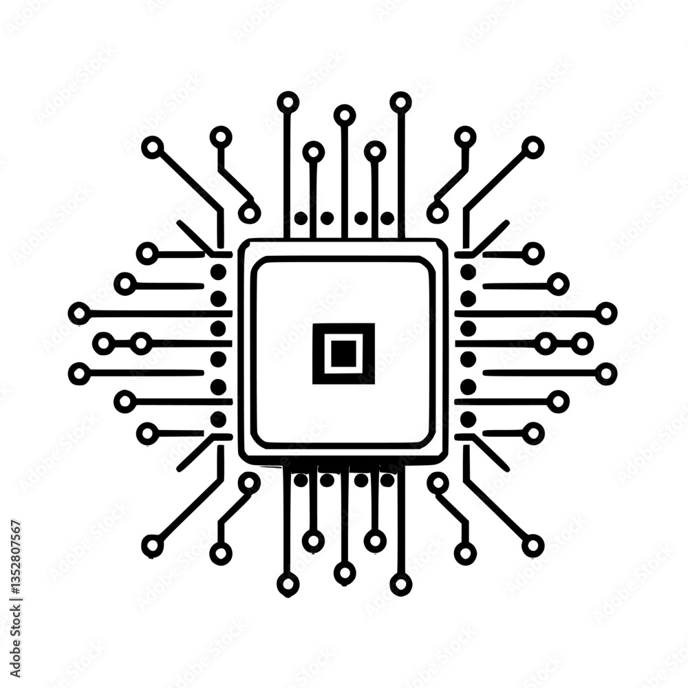 Poster digital microprocessor design with circuit connections and lines representing technology and innovat