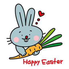 Funny doodle illustration of a rabbit, hares and carrots on a white background