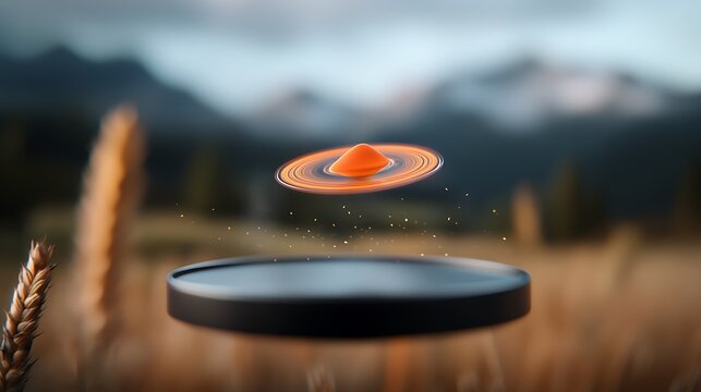 Orange Glowing Alien Spaceship Landing in a Wheat Field