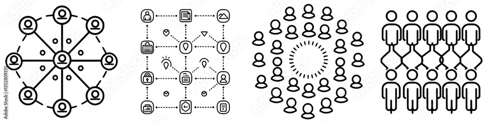 Poster visual representation of social networks and community interactions showcasing diverse connection pa