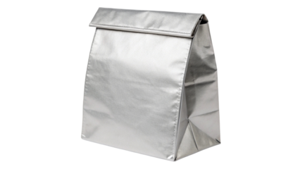 Modern Silver Insulated Lunch Bag for Stylish Food Storage. bag, silver, metallic, insulated, lunch, food, storage, thermal, shiny, reflective, sleek, stylish, modern, trendy, reusable, eco, durable.