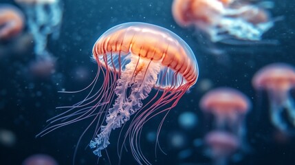 Fototapeta premium Mesmerizing Crimson Jellyfish Underwater Ballet