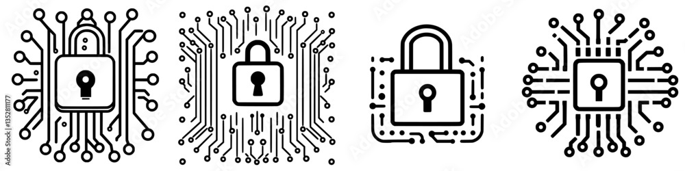 Poster digital security concepts with locks and circuits illustrating data protection and technology