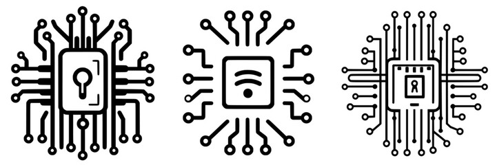 Icons representing cybersecurity, wireless communication, and digital privacy in a modern technology context