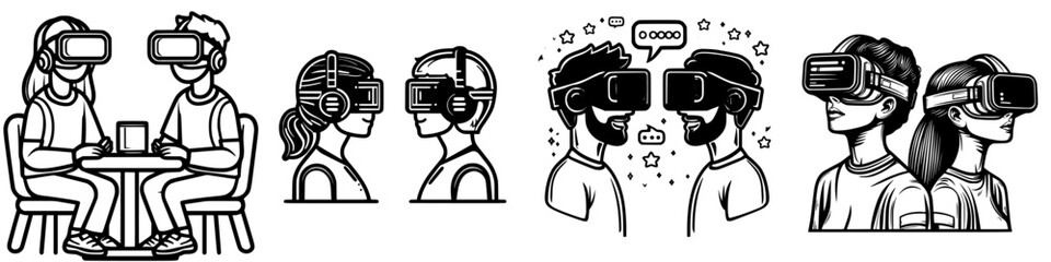 Virtual reality gaming experience in a modern arcade attracting young adults and friends together during an evening