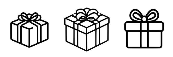 Obraz premium Collection of three outlined gift boxes with bows showcased in simple design style