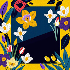 Obraz premium Botanical frame for use in graphics. Flowers leaves in the illustration. Oil painting