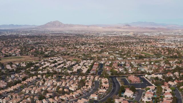 Aerial view of Henderson Las Vegas Nevada suburban residence, houses, mountains