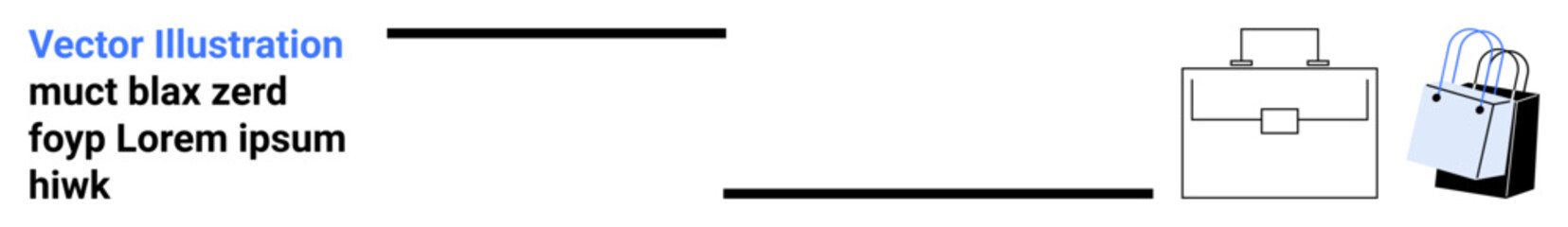 Minimalistic briefcase and shopping bag icons blending black and white tones. Ideal for business, retail, e-commerce, corporate branding, professional services, shopping, and flat landing page banner