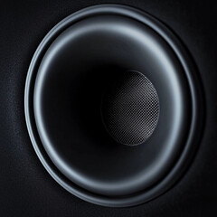 Close-up of black audio speaker cone showcasing acoustic design and texture
