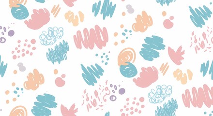 A playful hand-drawn doodle pattern with random shapes.