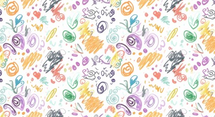 A playful hand-drawn doodle pattern with random shapes.