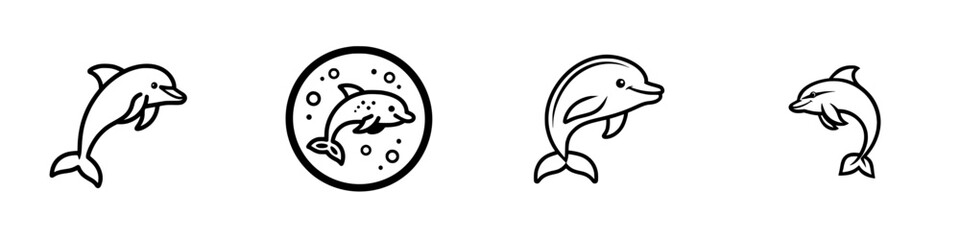 Fototapeta premium Stylized dolphin illustrations showcasing various designs and movements in a playful aquatic theme