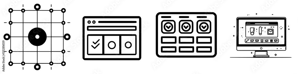 Poster exploring digital design concepts through various interface layout options for user interaction