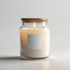 9 oz candle mockup on a clean, white background, minimalistic style, soft lighting, realistic texture, glass jar with visible wax.