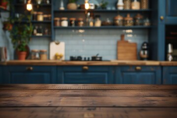 Rustic Kitchen Backdrop With Dark Wood Table Perfect for Product Mockups