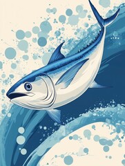 Fototapeta premium Stylized Tuna Fish Jumping Through Water with Splash Illustration Graphic