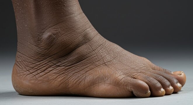 Elephantiasis: Severe Leg and Foot Swelling - Medical showcasing a severely swollen leg and foot, a hallmark of elephantiasis. Illustrates the chronic