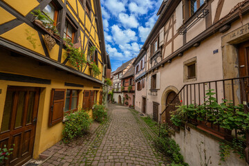 Eguisheim is a medieval village in France’s Alsace wine region, France