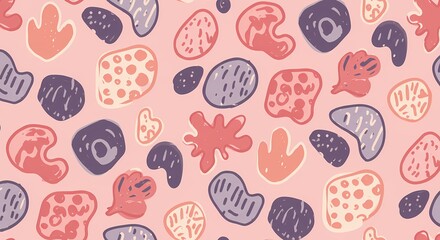 A playful hand-drawn doodle pattern with random shapes.