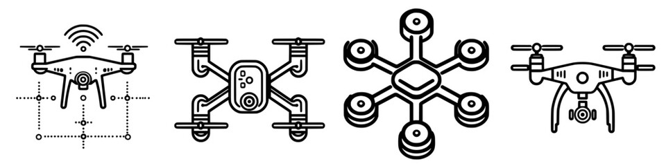 Naklejka premium Drones showcasing various designs and functionalities for aerial photography and surveying in a modern technology setting