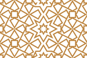 Geometric Star Pattern in Gold on White, Seamless, Repeating, Abstract, Symmetric
