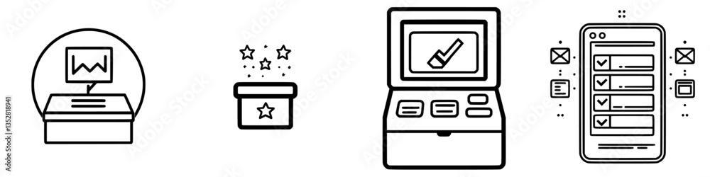 Poster design elements showcasing digital devices, data visualization, and interactive user experience in a