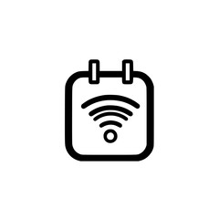 Calendar icon with wireless signal representing connectivity and digital scheduling features for events and reminders