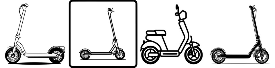 Different types of scooters illustrated in various styles showing innovation in urban transport