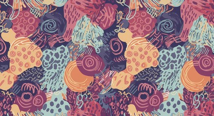 A playful hand-drawn doodle pattern with random shapes.