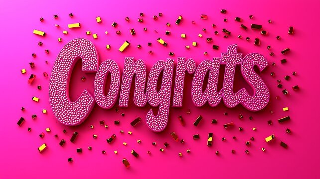 Pink Congrats 3D Text with Gold Confetti