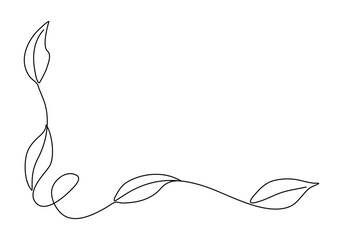 Flower floral corner frame, one line drawing vector illustration.