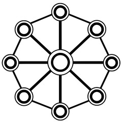 Network diagram illustrating connections among multiple nodes across a central hub for data visualization and analysis