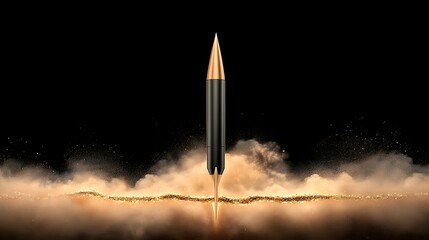 Obraz premium Golden Rocket Launch for Dark Background.