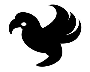 Naklejka premium Black Bird Silhouette: A minimalist, graphic silhouette of a bird in mid-flight, symbolizing freedom and the boundless spirit of nature, poised against a neutral background. AI Generative