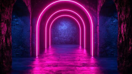 Pink Neon Archway Hallway Background