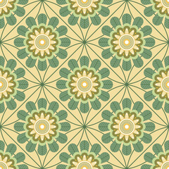 Seamless pattern with flowers in calm green shades.