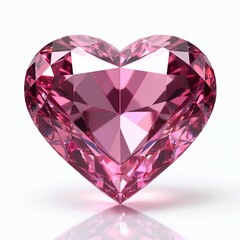 Fototapeta premium Pink heart-shaped diamond gem isolated on white background. Shiny, sparkling, glittering crystal gemstone. Jewellery luxury precious romantic gift for Valentine Day.