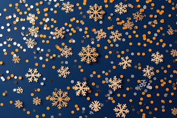 Festive Birthday Card with Twirling Snowflake Confetti on a Navy Blue Background