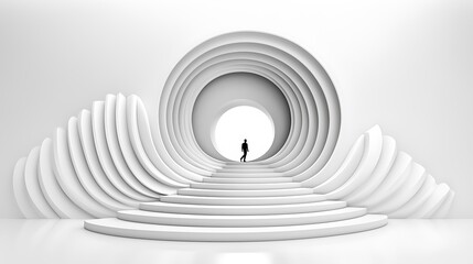 Obraz premium Abstract Architectural Rendering of a Swirling White Tunnel with Stairs