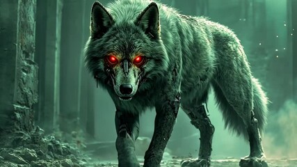 Fantasy zombie wolf in a forest, possible use for gaming or movie posters
