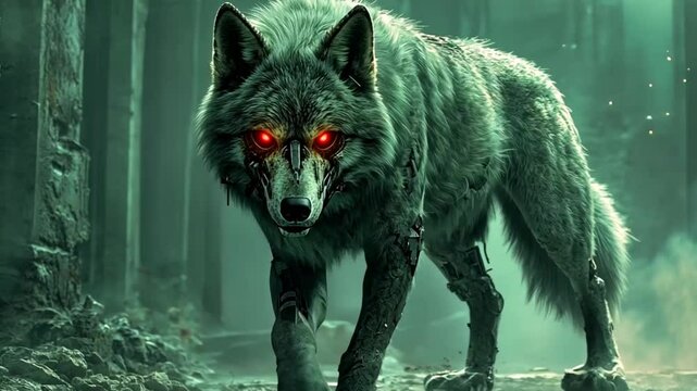 Fantasy zombie wolf in a forest, possible use for gaming or movie posters