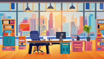 Illustration of a Person in Front of His Desk with a Computer, the Atmosphere in the Office