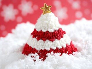 A small crocheted christmas tree covered in white snow