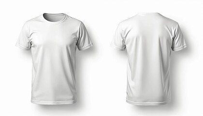 Blank white t-shirt mockup template front back view. Design print presentation concept for branding advertising. Apparel fashion, casual wear for artwork, graphics. Perfect for logo, design