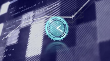 Clock icon overlaying financial graph, processing data animation in progress - Powered by Adobe