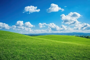 Fototapeta premium A high-resolution photo of rolling green hills under dramatic skies in a serene pastoral landscape setting