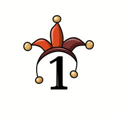 Vector illustration  April Fools' Day inscription with jester hat. Jester hat icon. Number one for April Fools' Day.Funny holiday poster. Important day isolated on white background.