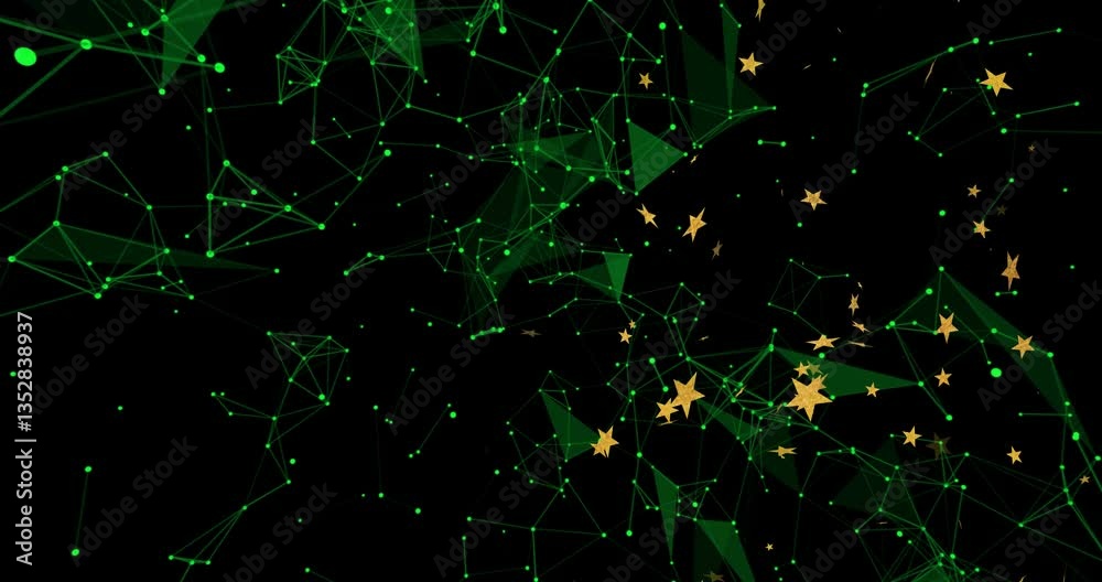 Poster animation of glowing stars and geometric network creating abstract digital pattern