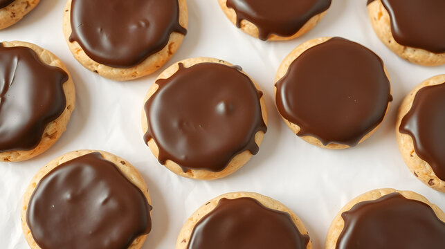 traditional dutch cookies called "krakeling" with a chocolate cover on a white background